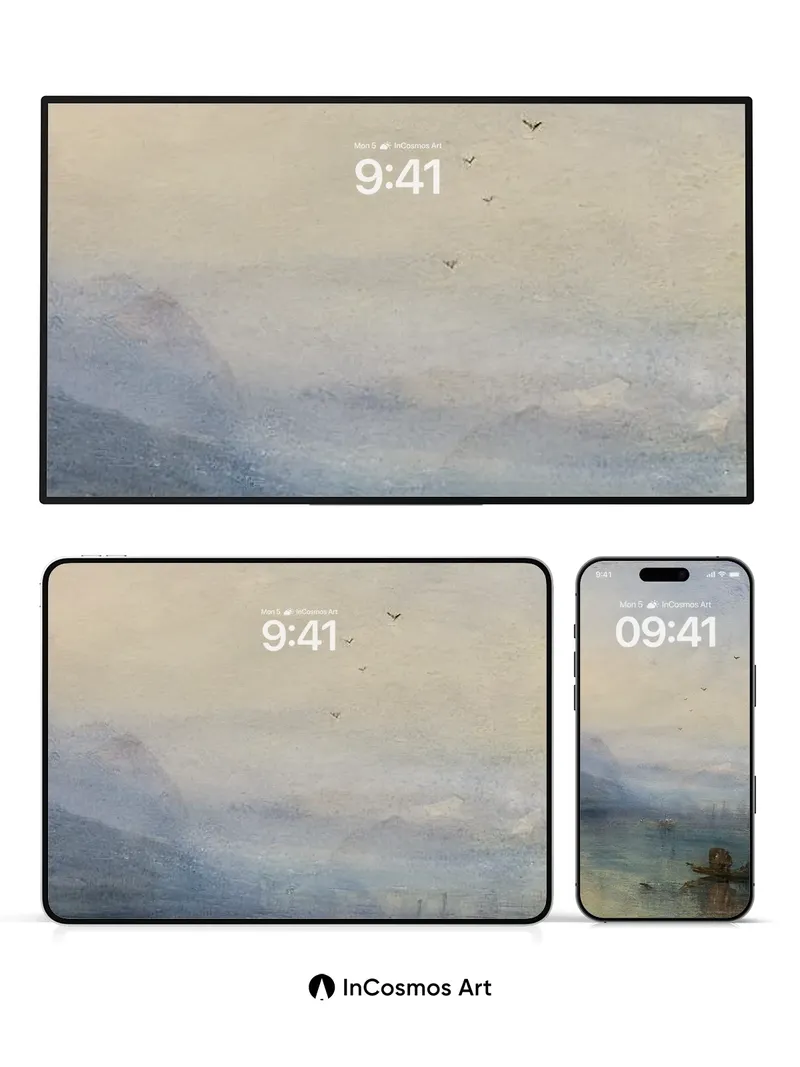 Misty Serenity Wallpaper with Floating Boats