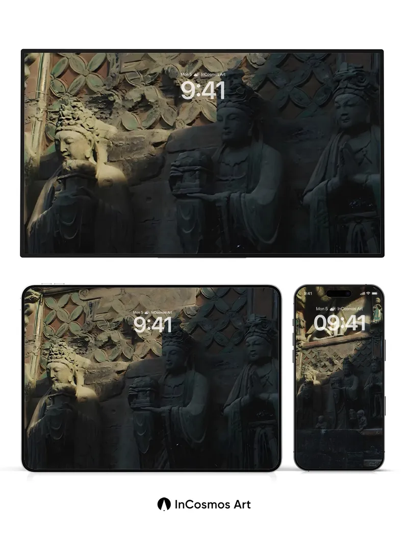 Stone Whispers Wallpaper with Carved Light