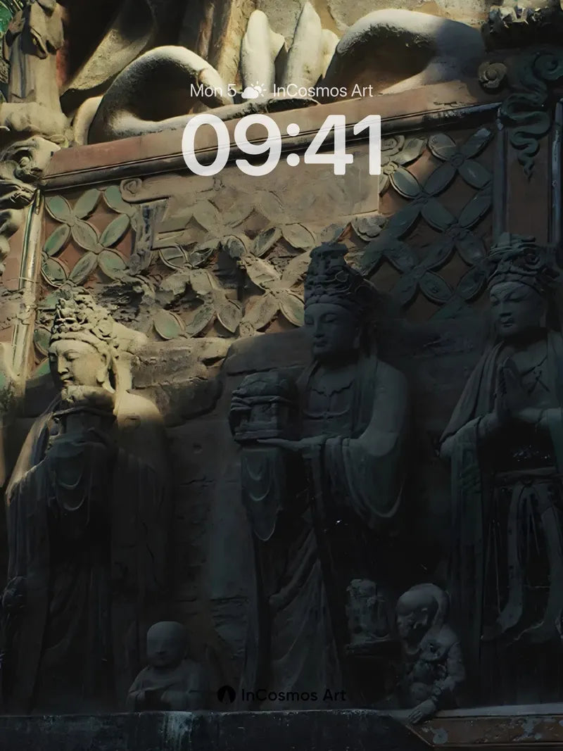 Stone Whispers Wallpaper with Carved Light