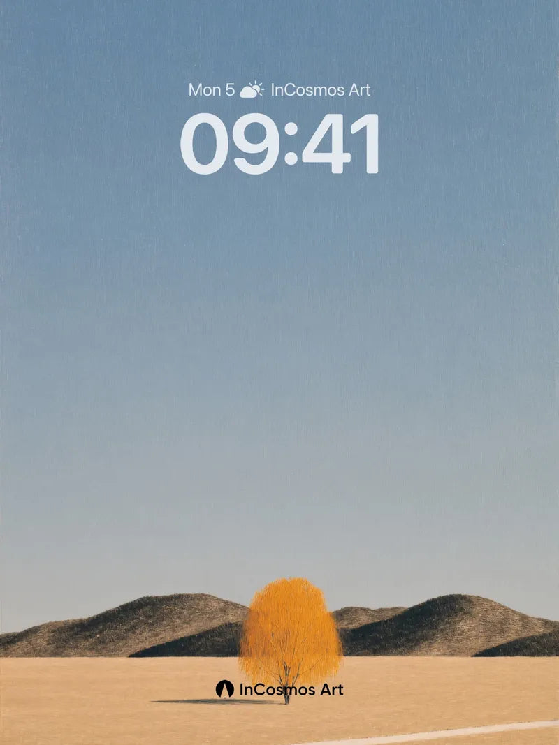 Solitary Amber Tree Wallpaper in Vast Horizon wallpaper for iPhone, iPad & Mac