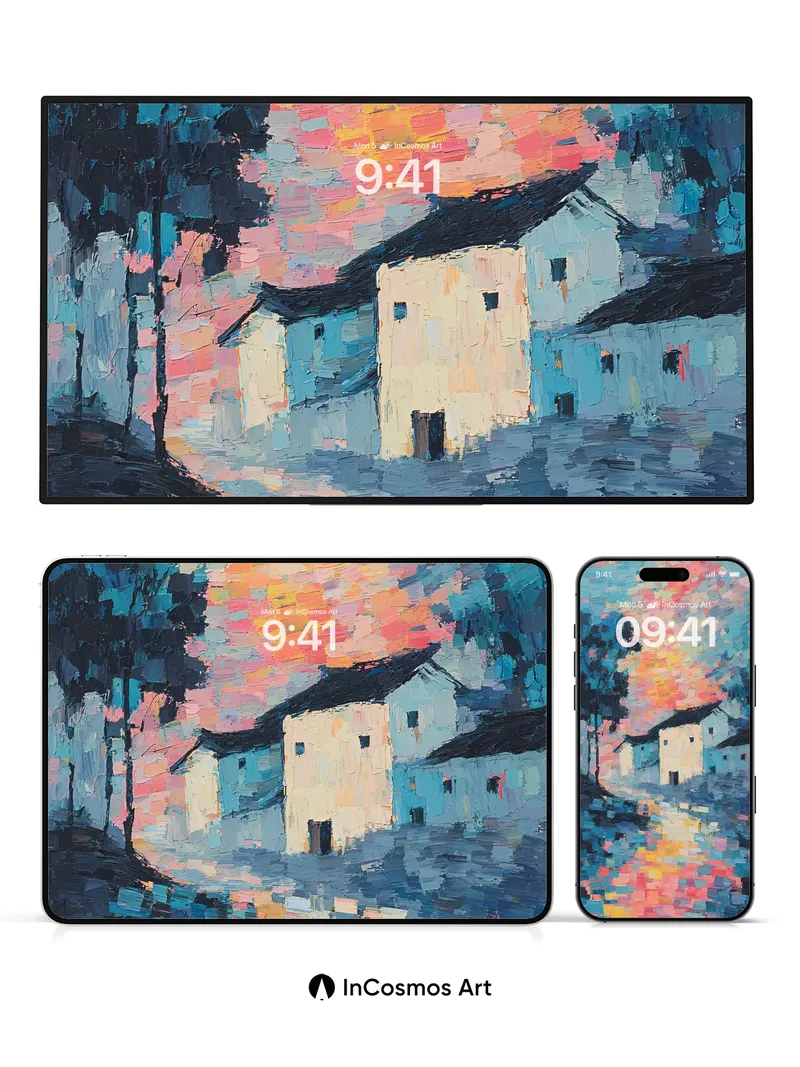 Crimson Sky Reflection Wallpaper with Pixelated Light