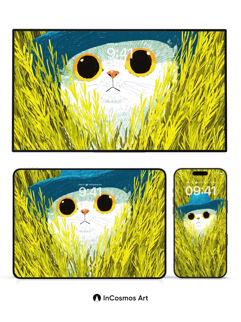 Whimsical Meadow Wallpaper with Hidden Cat Eyes