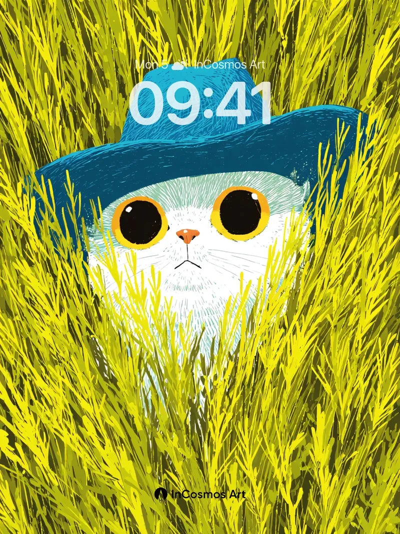 Whimsical Meadow Wallpaper with Hidden Cat Eyes