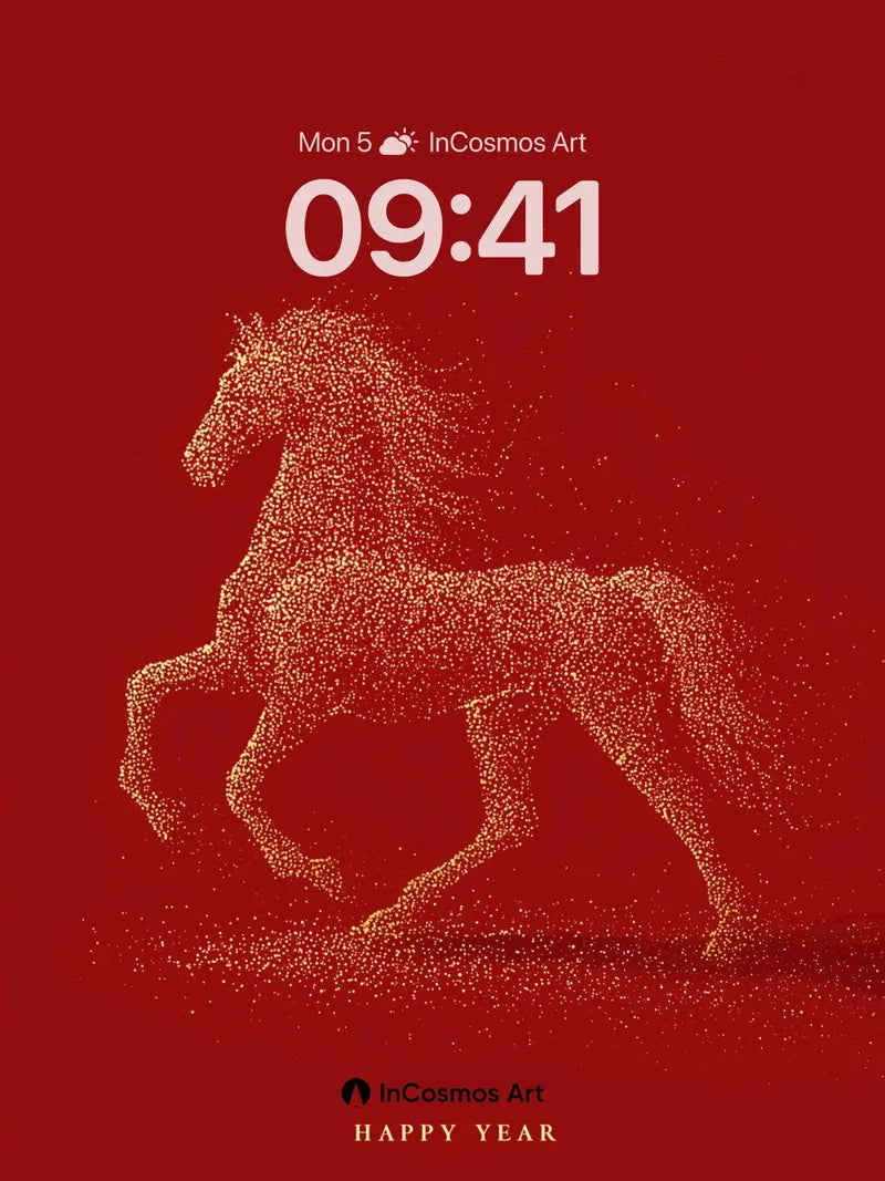Golden Particle Horse Wallpaper with Celestial Motion