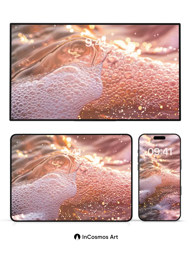 Golden Foam Wallpaper with Sunlit Bubbles