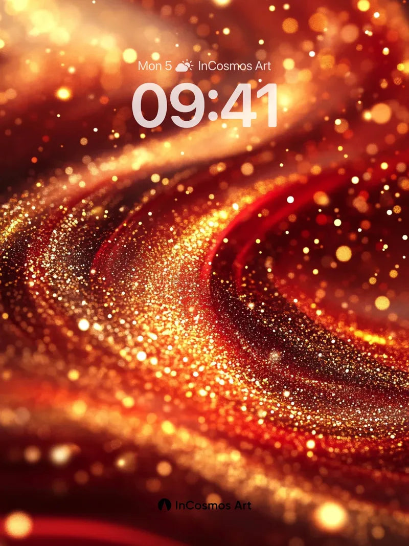 Luminous Ember Wallpaper with Golden Whirls