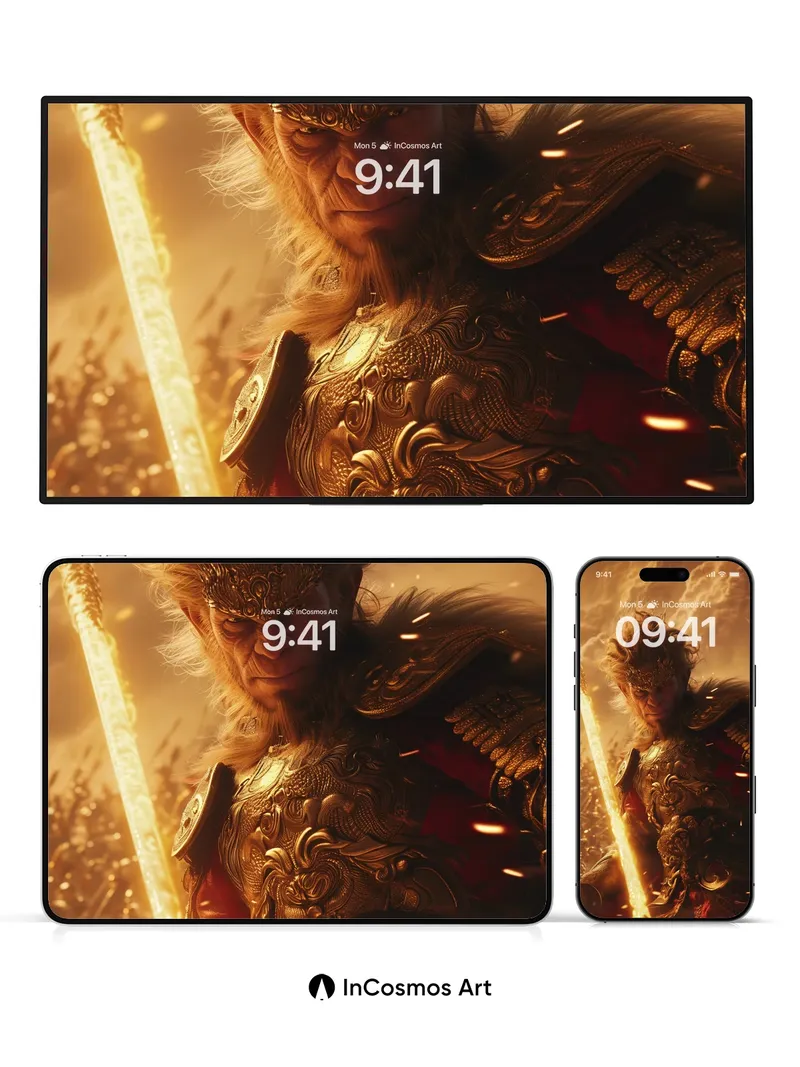 Golden Fury Wallpaper with Fiery Spear