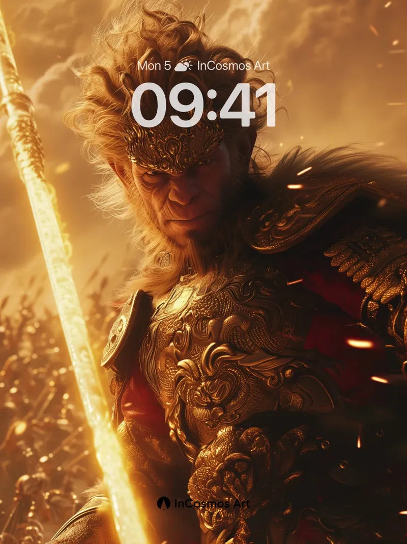 Golden Fury Wallpaper with Fiery Spear