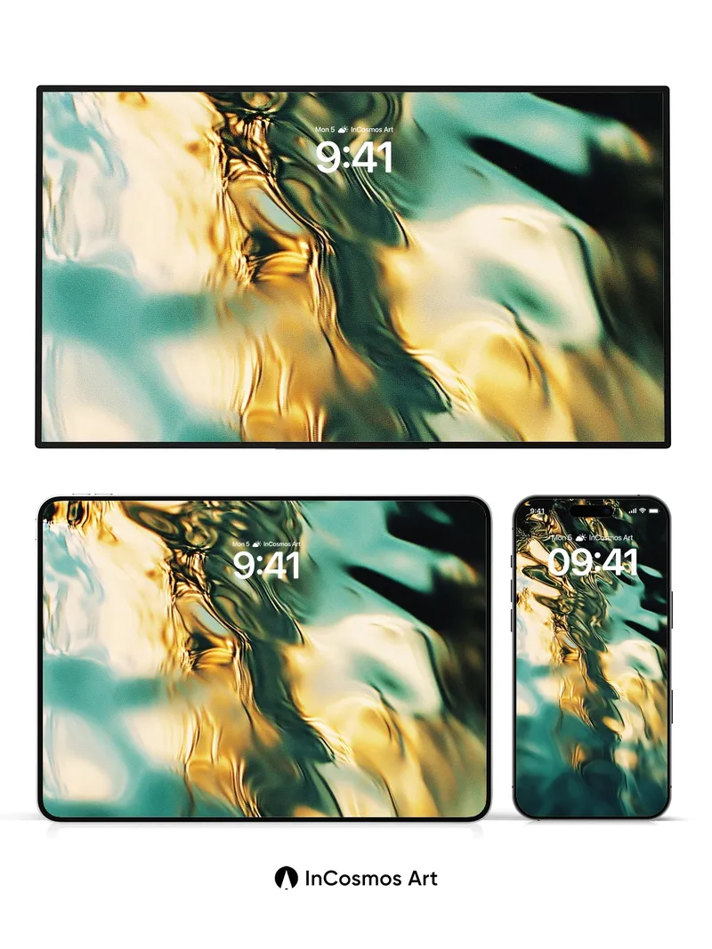 Liquid Gold Mirage Wallpaper with Teal Depths