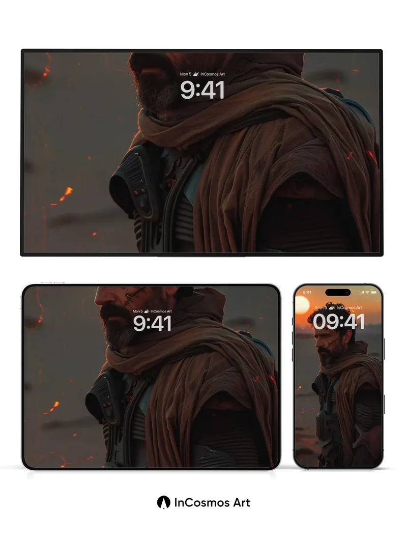 Dust-Worn Warrior Wallpaper with Sunset Scars