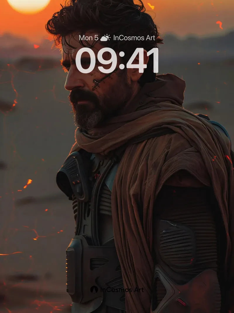 Dust-Worn Warrior Wallpaper with Sunset Scars