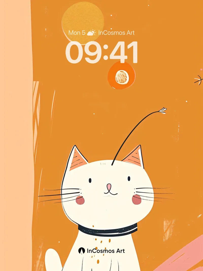 Whimsical Orange Hues Wallpaper with Playful Cat wallpaper for iPhone, iPad & Mac