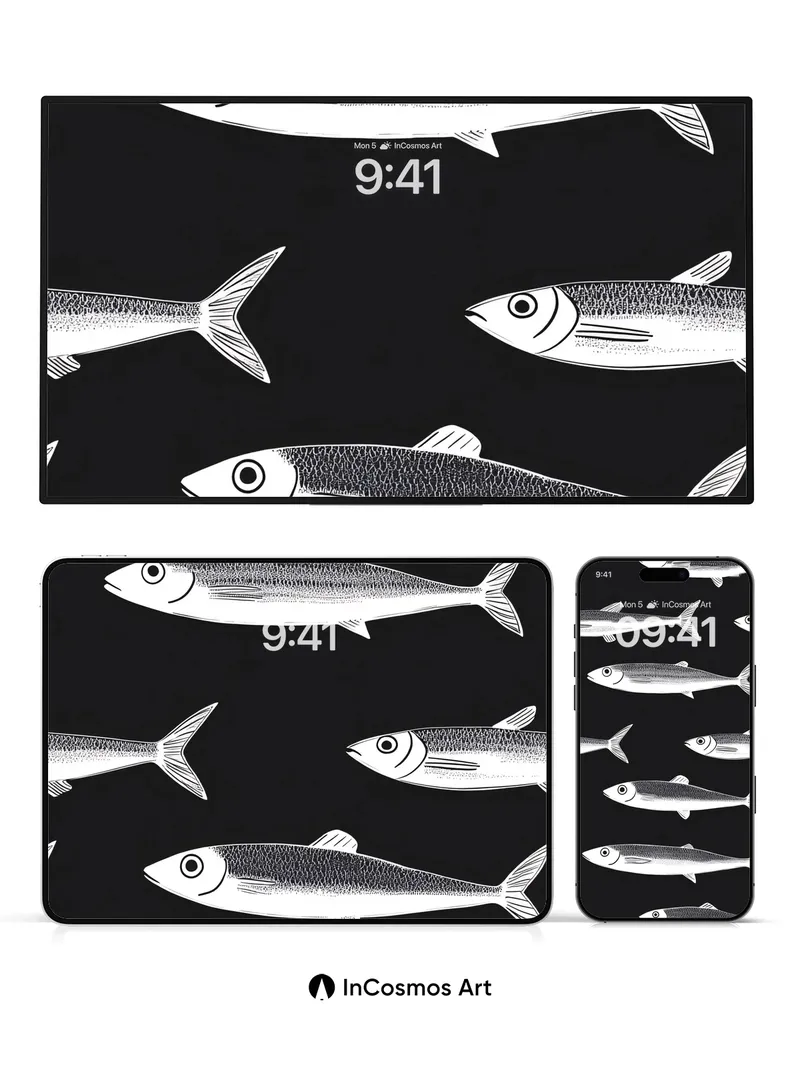 Silent School Wallpaper with Inked Fish