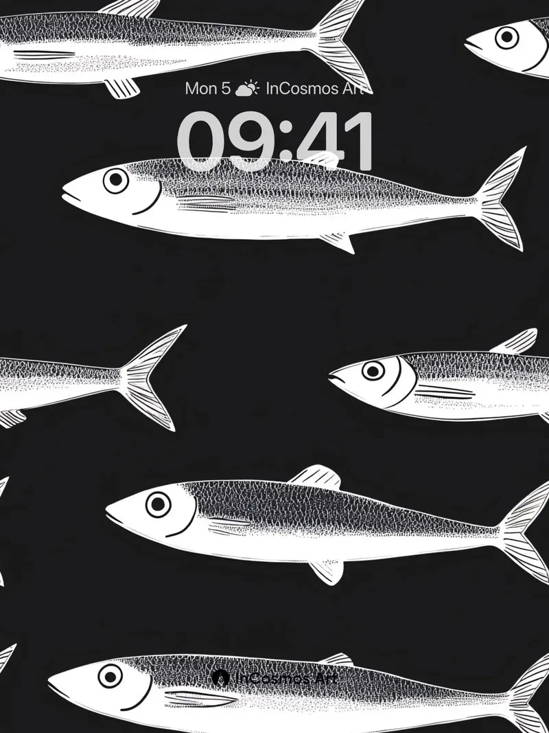 Silent School Wallpaper with Inked Fish