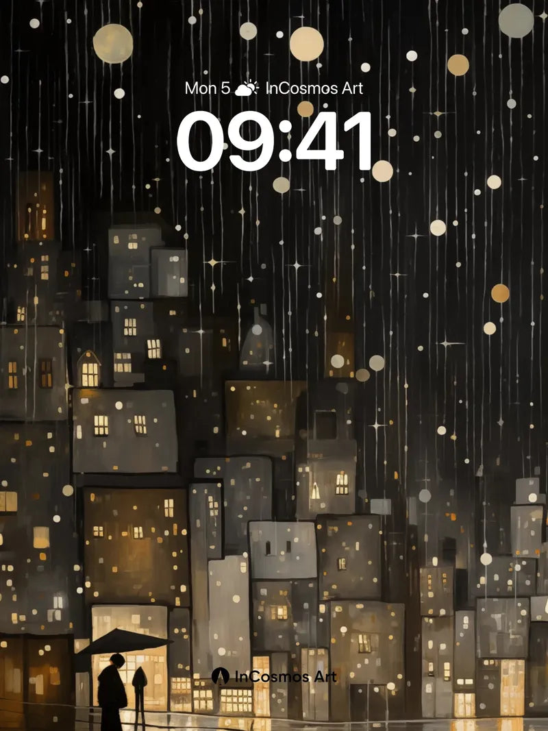 Luminous Rain Wallpaper with Floating Orbs