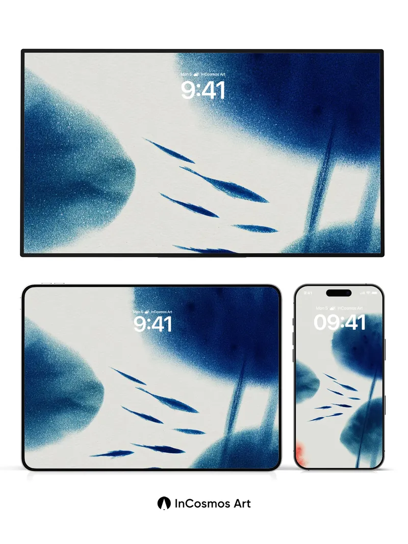 Serenity in Ink Wallpaper with Floating Fish