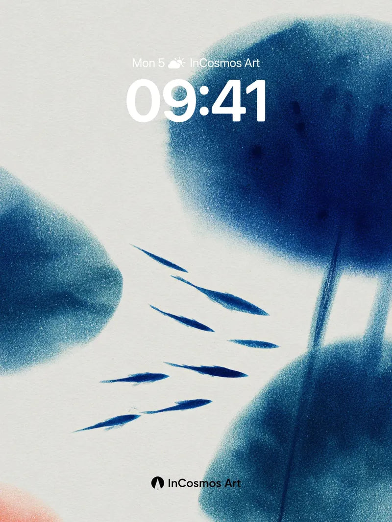 Serenity in Ink Wallpaper with Floating Fish