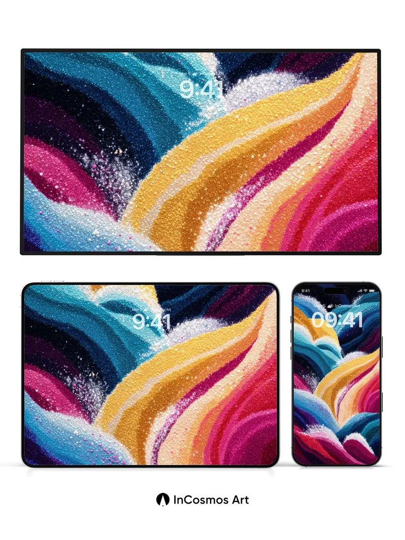 Luminous Wave Wallpaper with Cosmic Dust