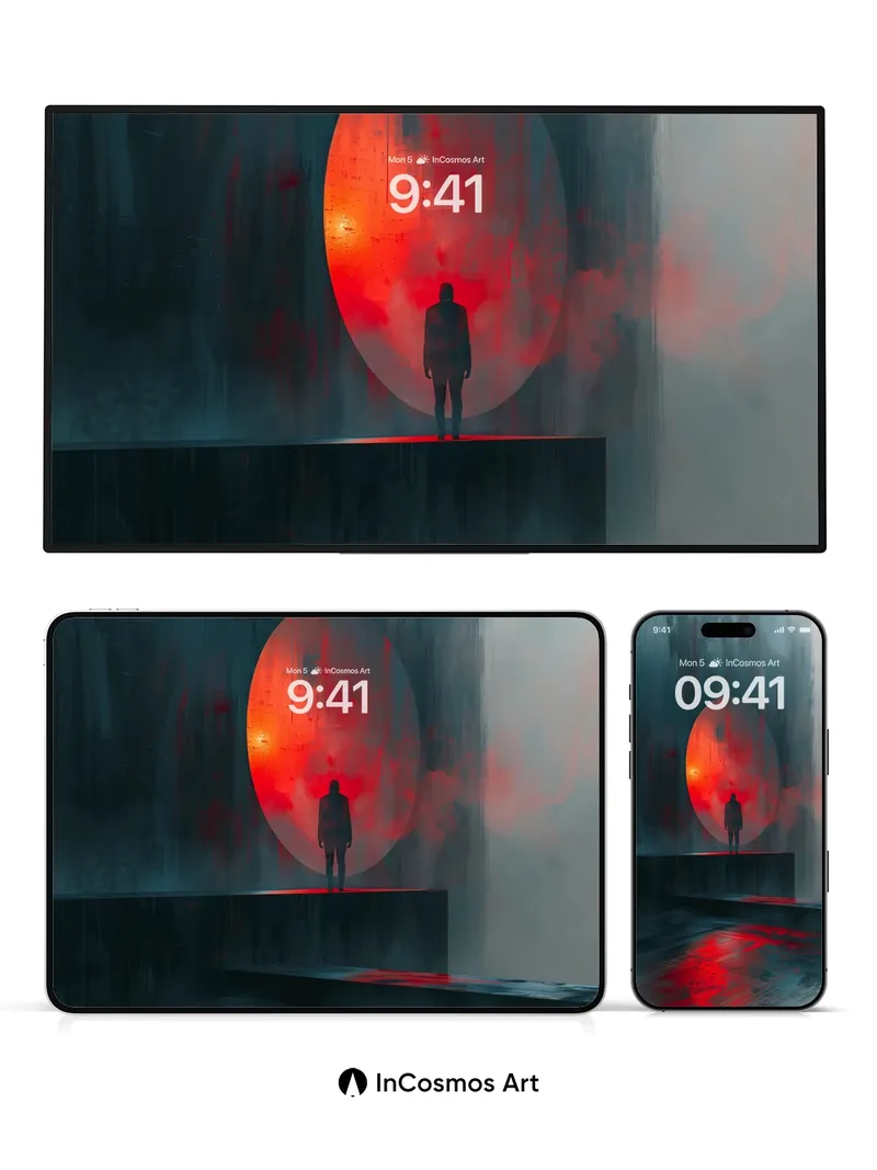 Solitary Shadow Wallpaper with Crimson Eclipse