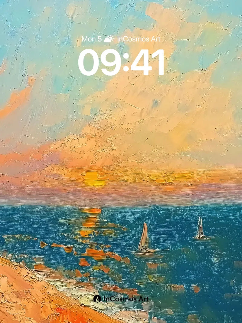Golden Horizon Wallpaper with Sailboat Whispers wallpaper for iPhone, iPad & Mac