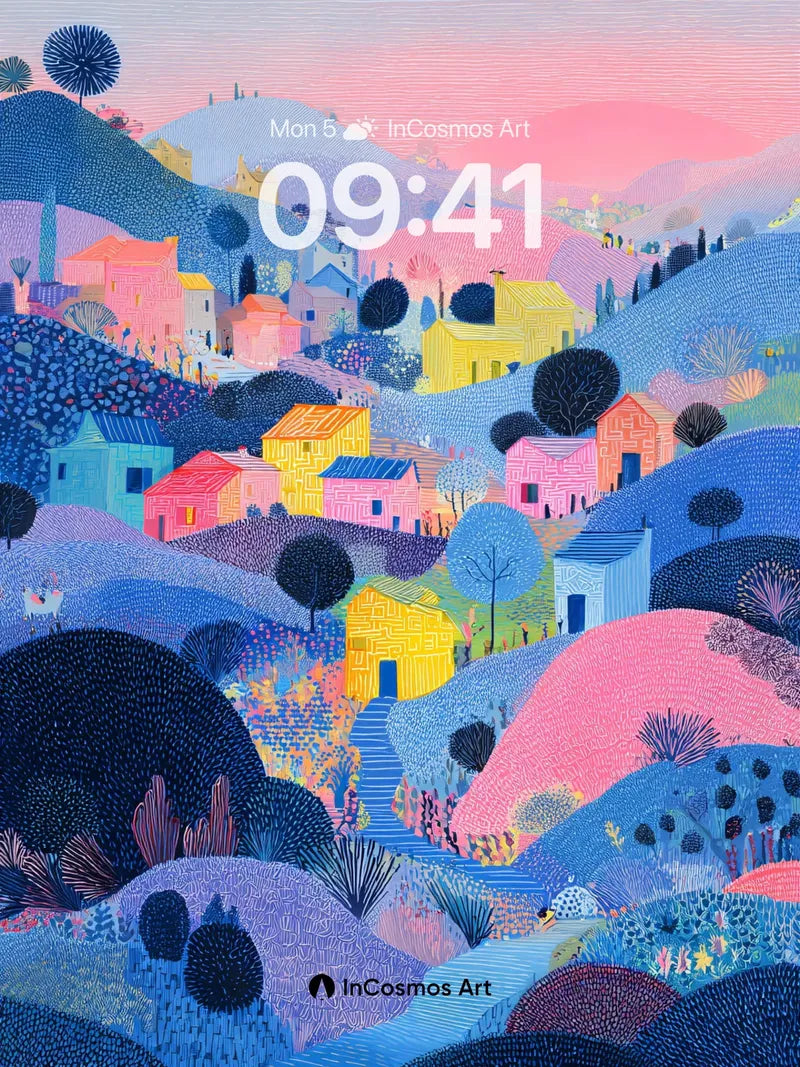 Pastel Village Gradient Wallpaper with Rolling Hills wallpaper for iPhone, iPad & Mac