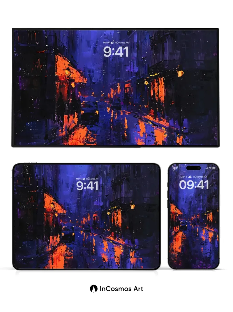 Neon Drenched Alley Wallpaper with Reflective Rain