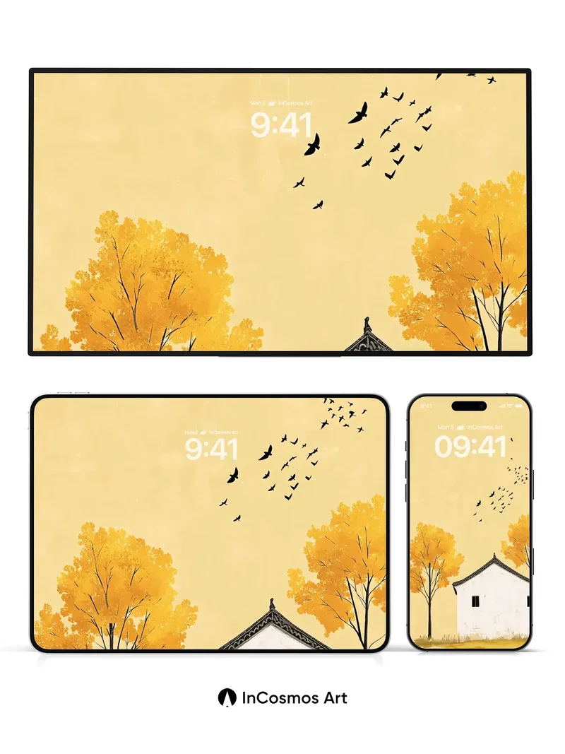 Autumn Hush Wallpaper with Flying Geese