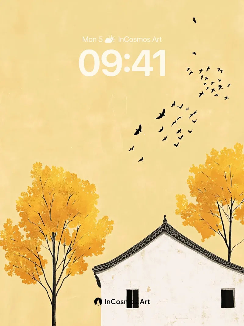 Autumn Hush Wallpaper with Flying Geese