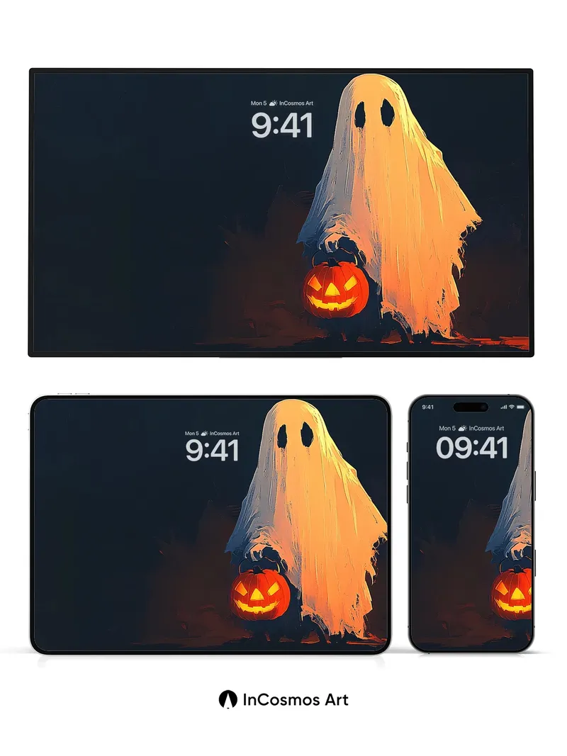 Whispering Shadow Wallpaper with Glowing Pumpkin