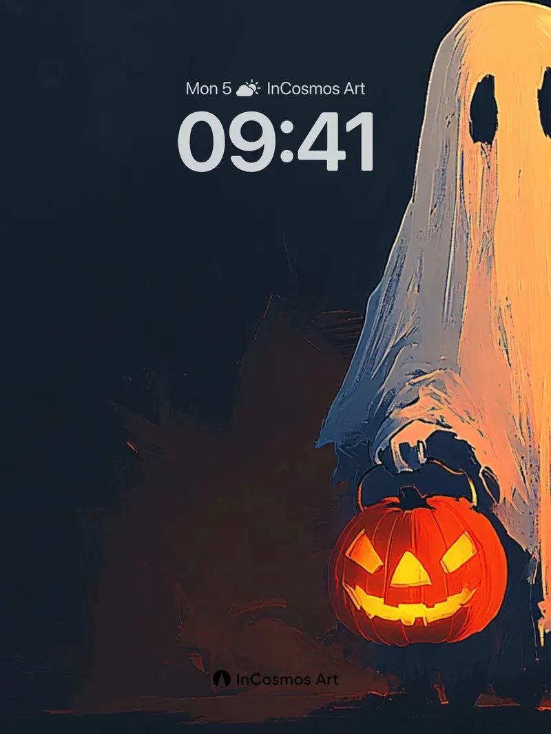 Whispering Shadow Wallpaper with Glowing Pumpkin