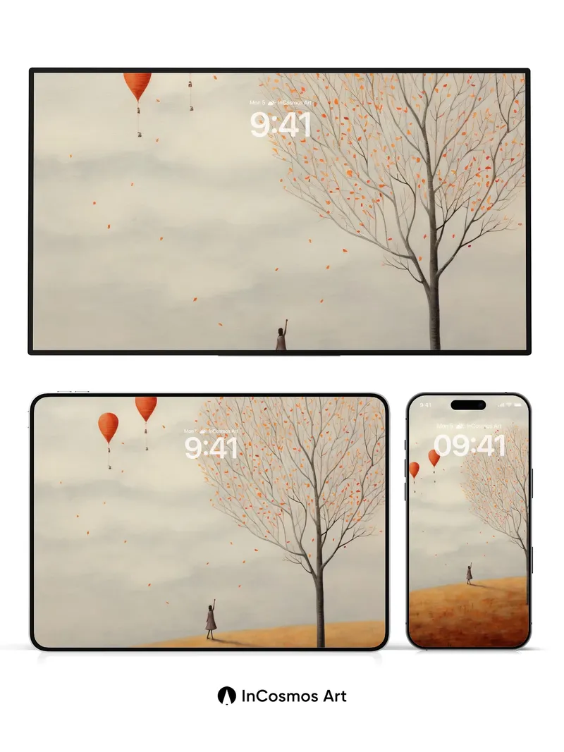 Autumn Whisper Wallpaper with Floating Balloons