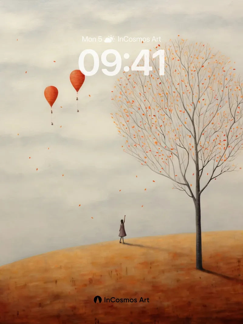 Autumn Whisper Wallpaper with Floating Balloons