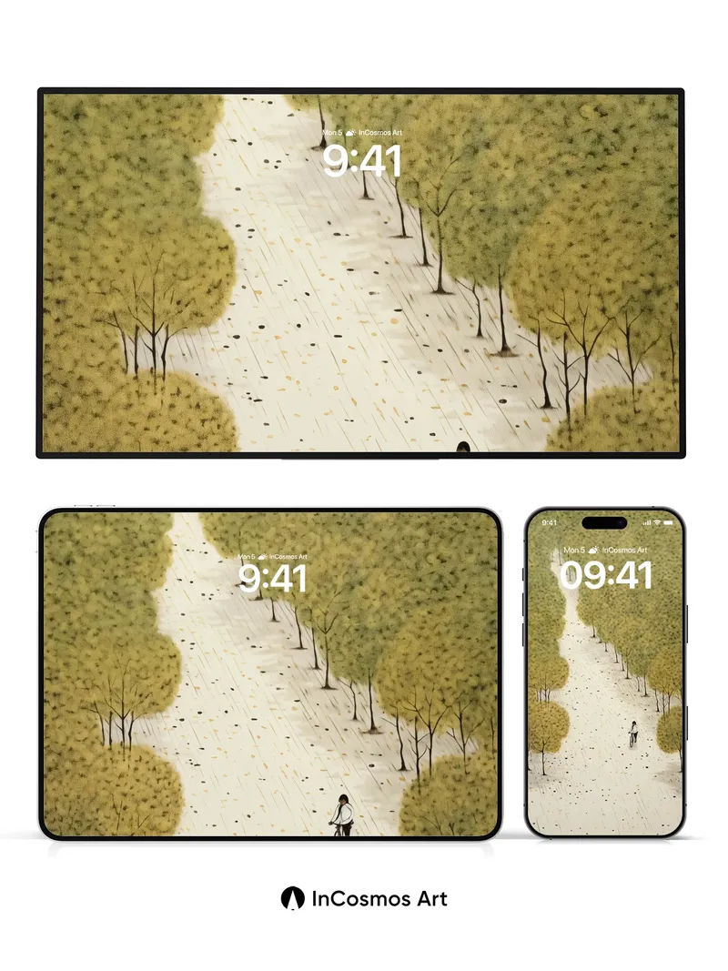 Solitary Path Wallpaper with Golden Canopy