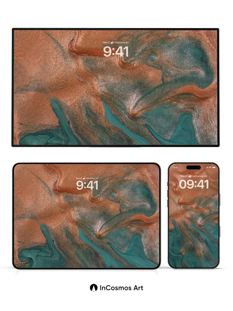 Copper Veil Wallpaper with Teal Currents