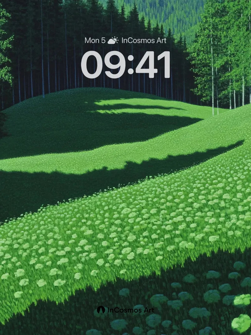 Whispering Meadow Wallpaper with Shadowed Pines