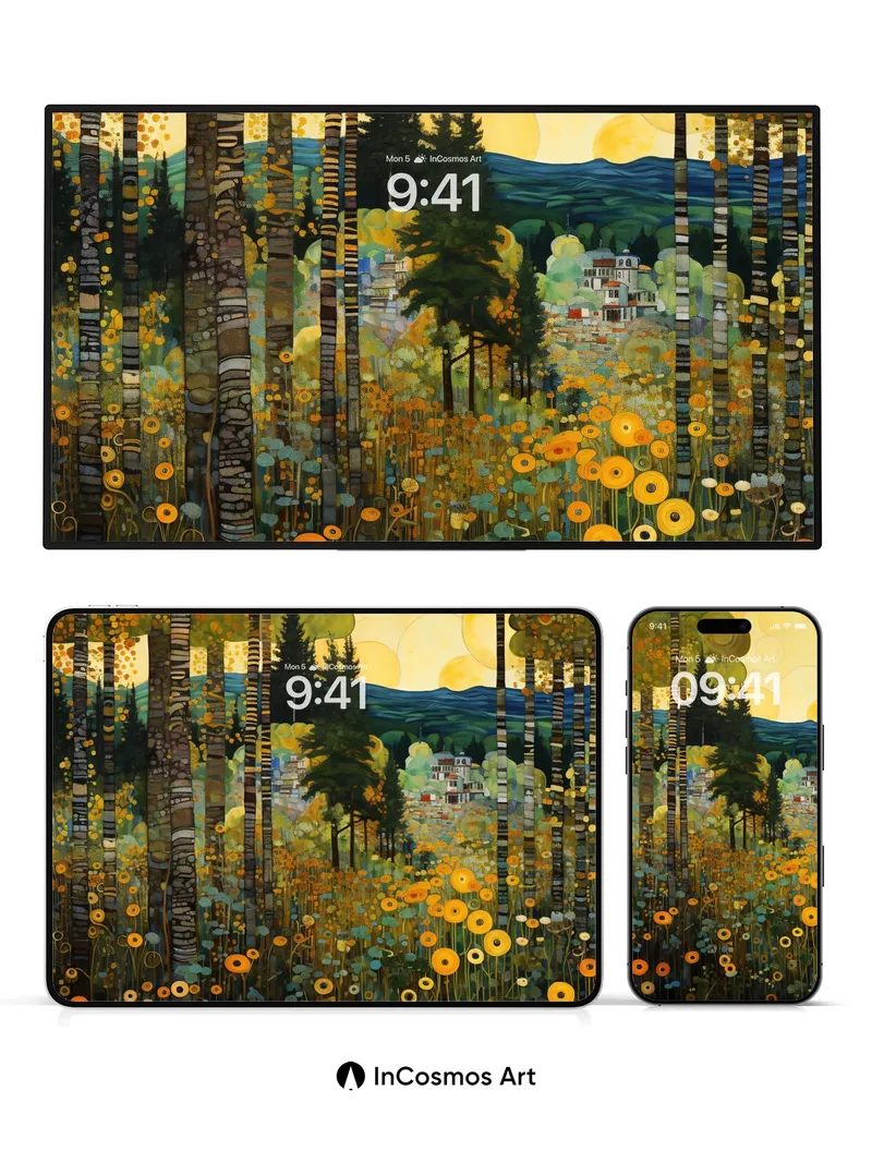 Golden Hush Wallpaper with Birch Whispers