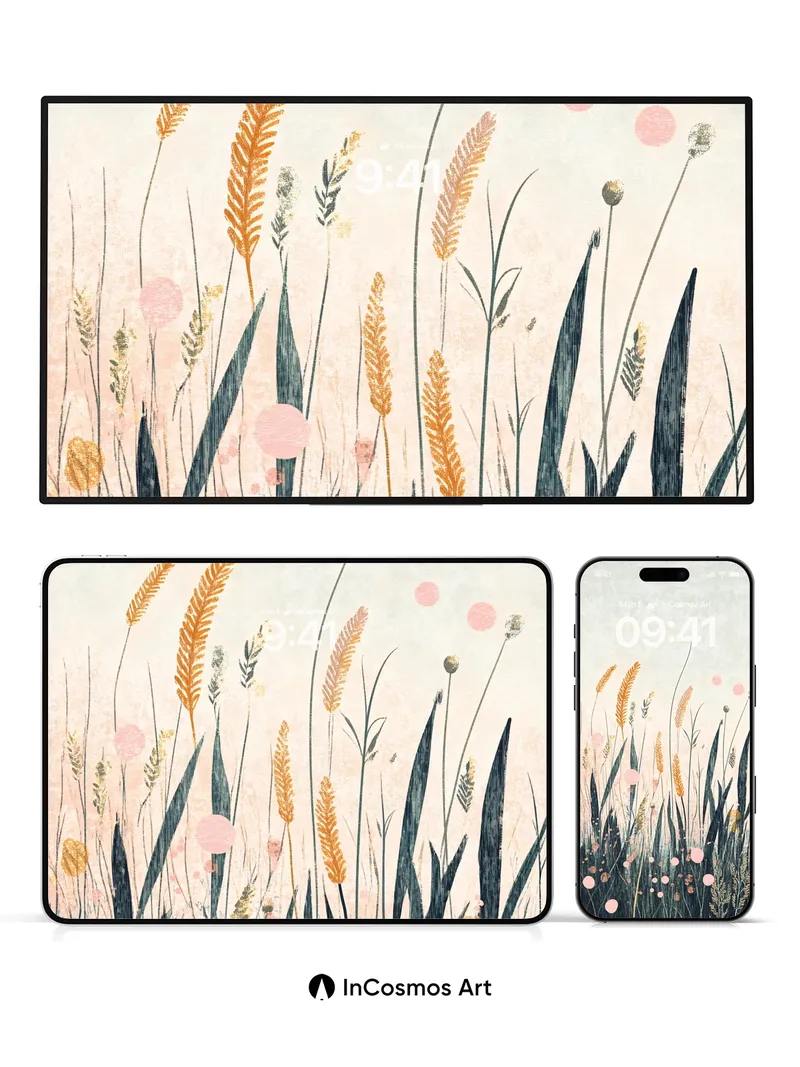 Whispering Grasses Wallpaper with Floating Blooms