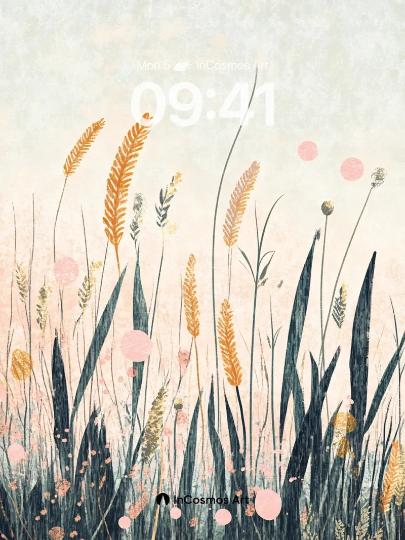 Whispering Grasses Wallpaper with Floating Blooms