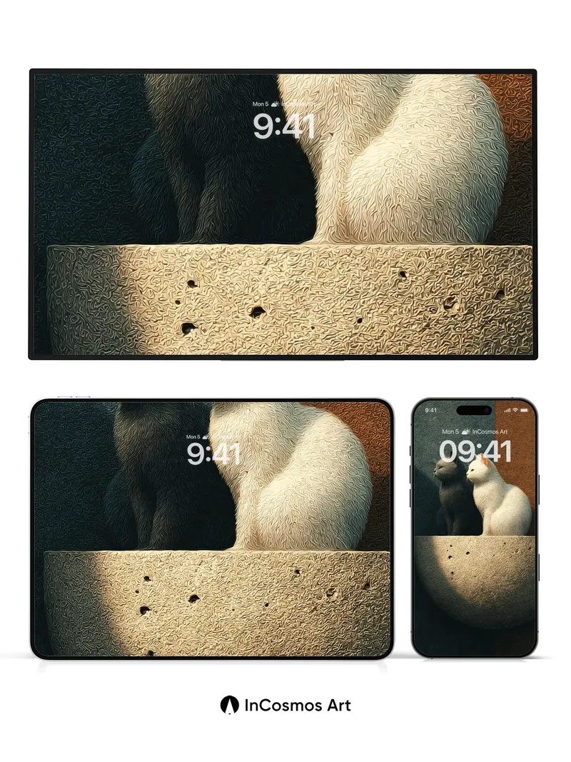 Serene Duet Wallpaper with Stone Embrace