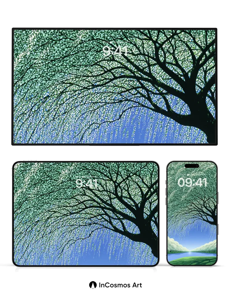 Serenity Weeping Willow Wallpaper with Sky-Embraced Canopy