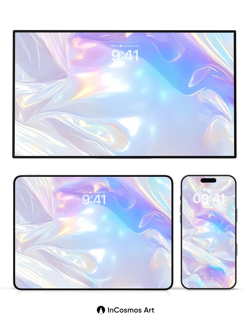 Luminous Holographic Wallpaper with Ethereal Flow