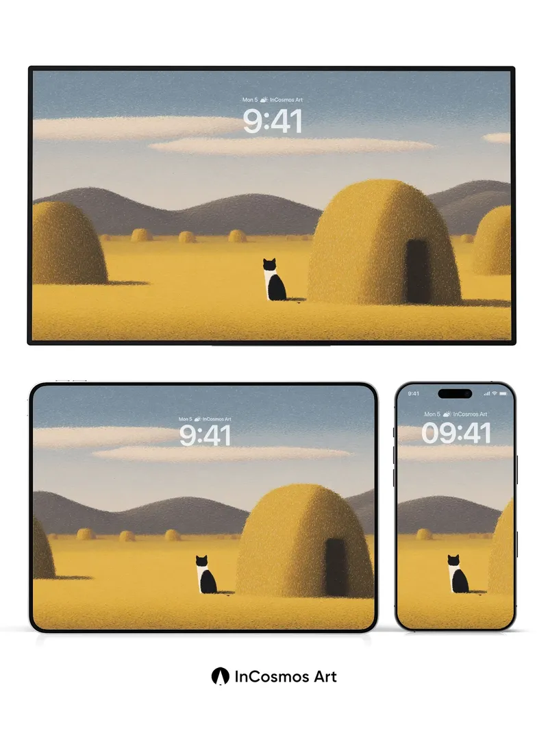 Serenity in Straw Wallpaper with Silent Cat