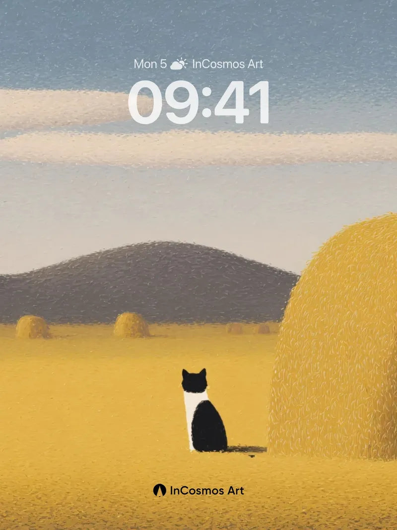 Serenity in Straw Wallpaper with Silent Cat