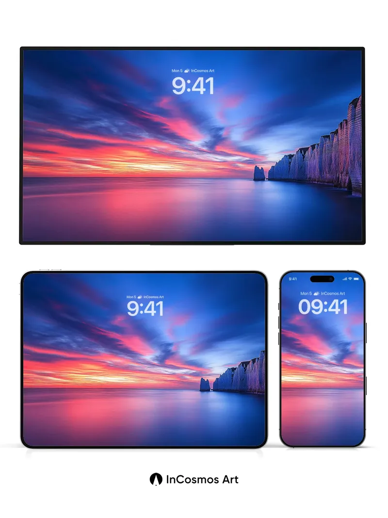 Crimson Horizon Wallpaper with Stone Sentinels