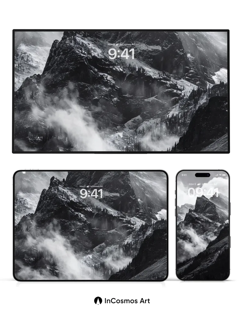 Shadowed Peaks Wallpaper with Whispering Clouds