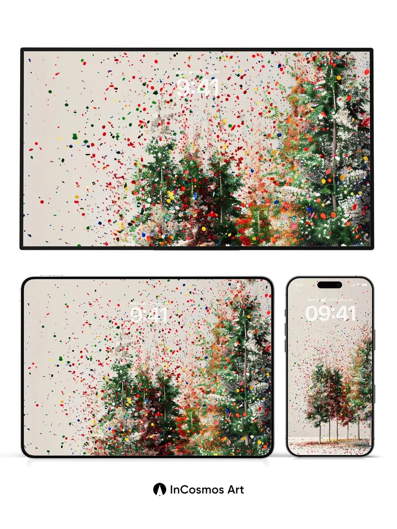 Confetti Forest Wallpaper with Floating Colors