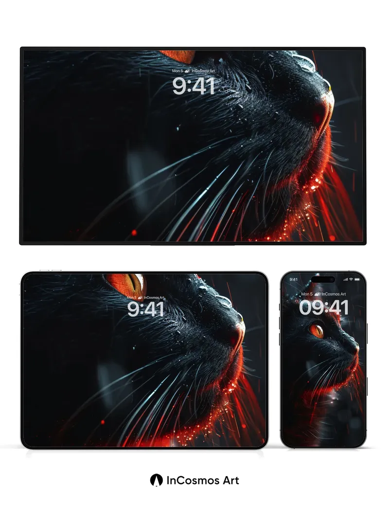 Ember-Eyed Feline Wallpaper with Electric Whiskers