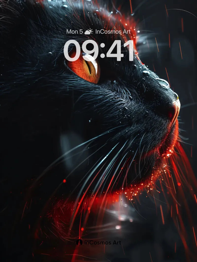 Ember-Eyed Feline Wallpaper with Electric Whiskers