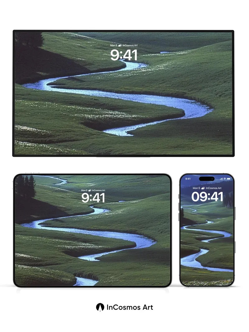 Serpentine River Wallpaper with Whispering Meadows