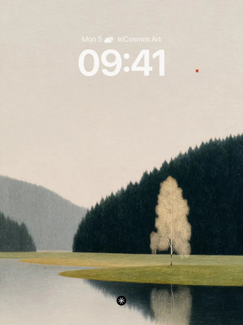 Serene Lake Reflection Wallpaper with Lone Tree wallpaper for iPhone, iPad & Mac